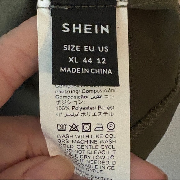 SHEIN Womens XL Army Green Button Front Short Sleeve Shirt Dress with Drawstring - Picture 3 of 3